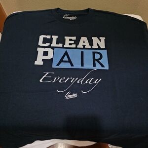 Black Graphic T-Shirt with Blue and White Print